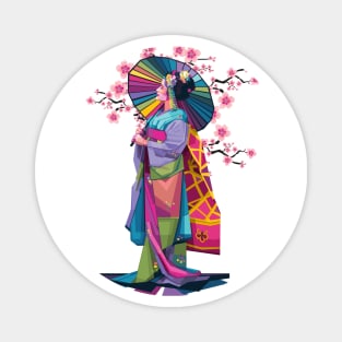 Geisha with rainbow umbrella Magnet